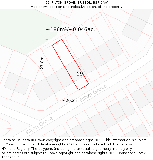 59, FILTON GROVE, BRISTOL, BS7 0AW: Plot and title map