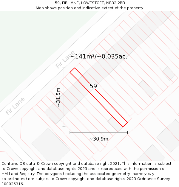 59, FIR LANE, LOWESTOFT, NR32 2RB: Plot and title map