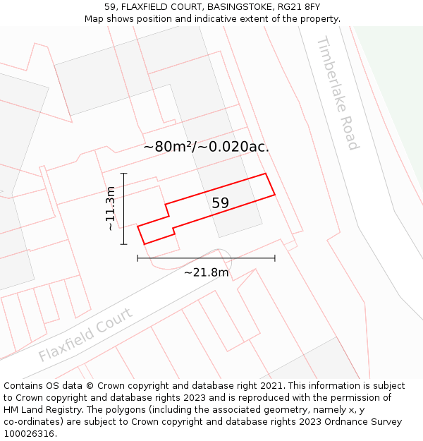 59, FLAXFIELD COURT, BASINGSTOKE, RG21 8FY: Plot and title map