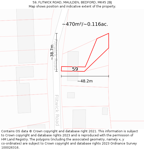 59, FLITWICK ROAD, MAULDEN, BEDFORD, MK45 2BJ: Plot and title map