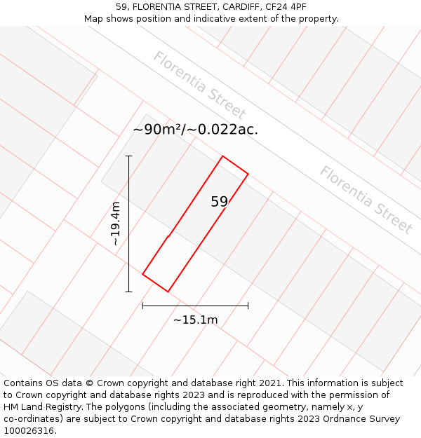 59, FLORENTIA STREET, CARDIFF, CF24 4PF: Plot and title map