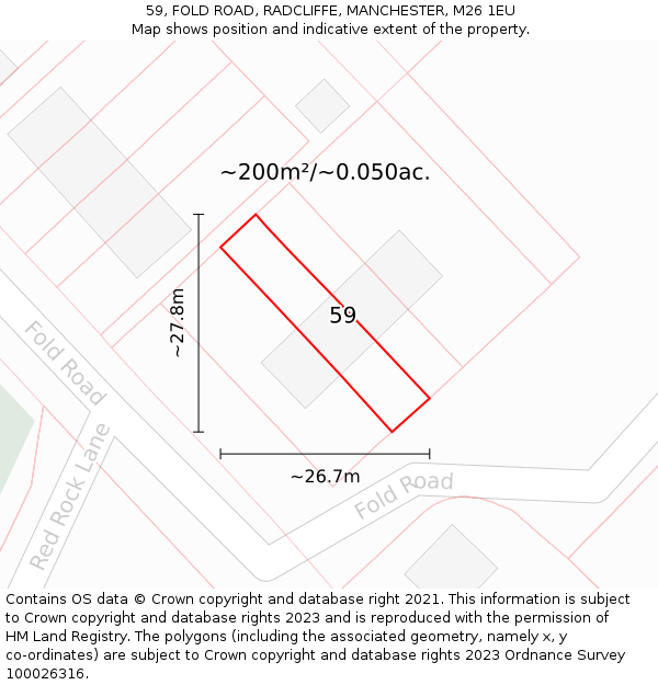 59, FOLD ROAD, RADCLIFFE, MANCHESTER, M26 1EU: Plot and title map