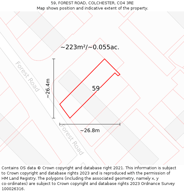 59, FOREST ROAD, COLCHESTER, CO4 3RE: Plot and title map