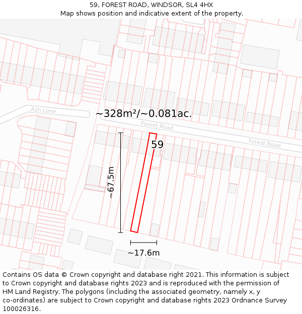 59, FOREST ROAD, WINDSOR, SL4 4HX: Plot and title map