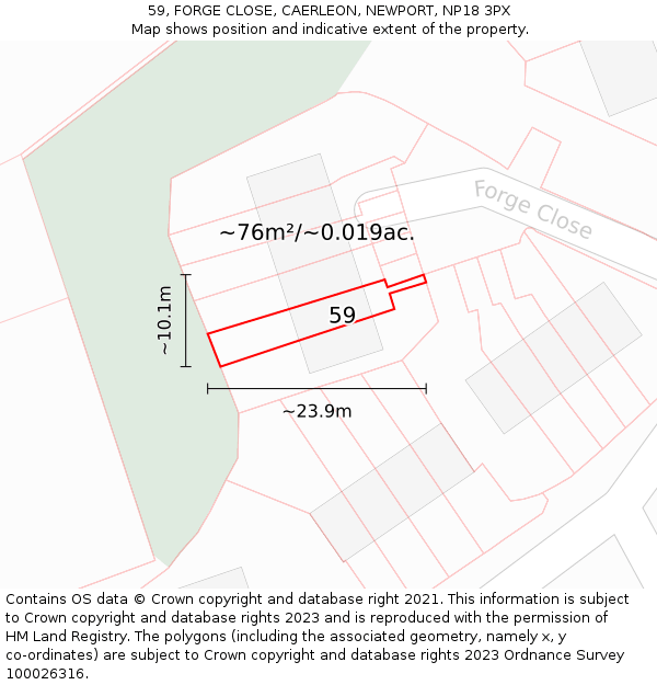 59, FORGE CLOSE, CAERLEON, NEWPORT, NP18 3PX: Plot and title map