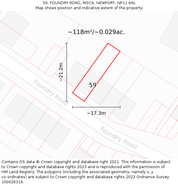 59, FOUNDRY ROAD, RISCA, NEWPORT, NP11 6AL: Plot and title map