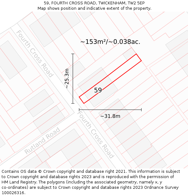 59, FOURTH CROSS ROAD, TWICKENHAM, TW2 5EP: Plot and title map