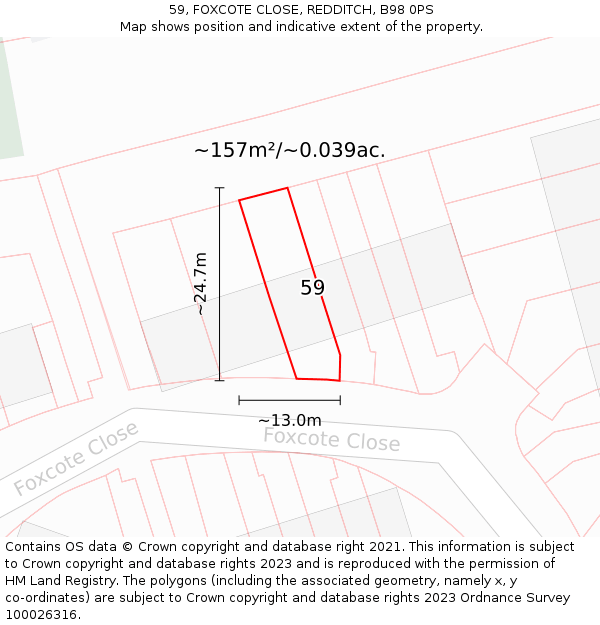 59, FOXCOTE CLOSE, REDDITCH, B98 0PS: Plot and title map