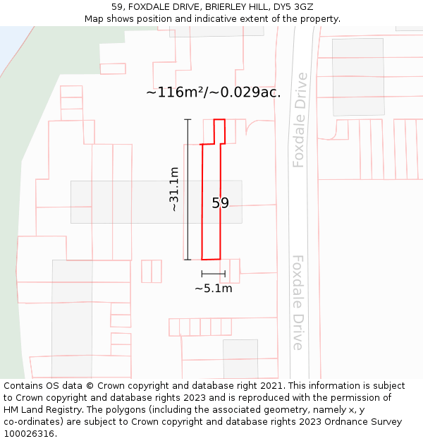 59, FOXDALE DRIVE, BRIERLEY HILL, DY5 3GZ: Plot and title map
