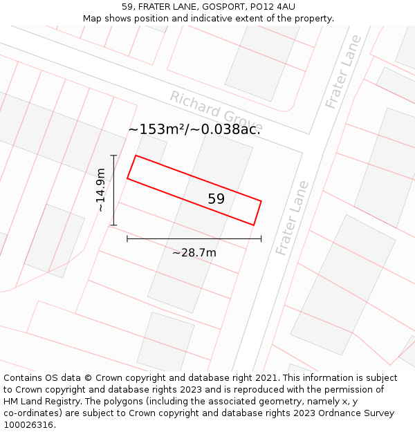 59, FRATER LANE, GOSPORT, PO12 4AU: Plot and title map