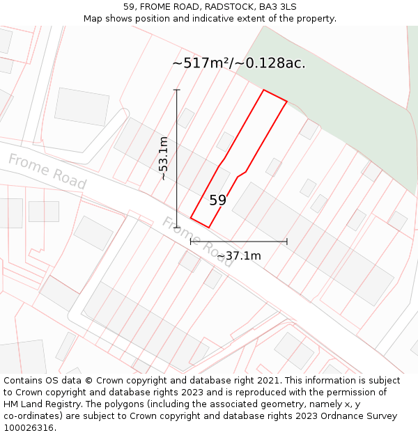 59, FROME ROAD, RADSTOCK, BA3 3LS: Plot and title map