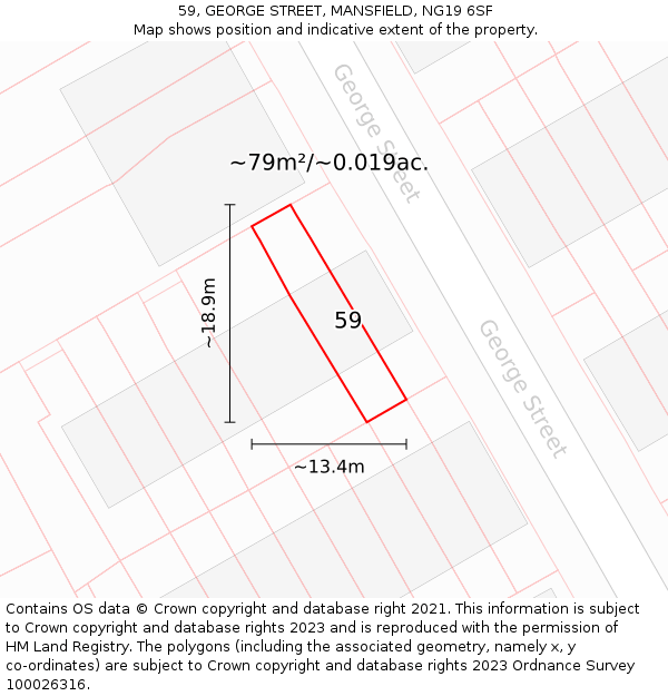 59, GEORGE STREET, MANSFIELD, NG19 6SF: Plot and title map