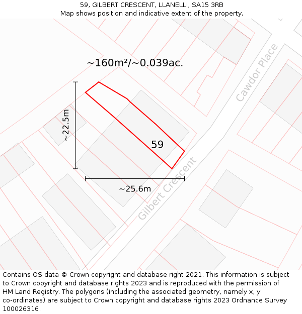 59, GILBERT CRESCENT, LLANELLI, SA15 3RB: Plot and title map