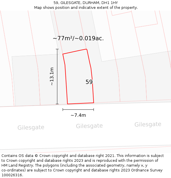 59, GILESGATE, DURHAM, DH1 1HY: Plot and title map