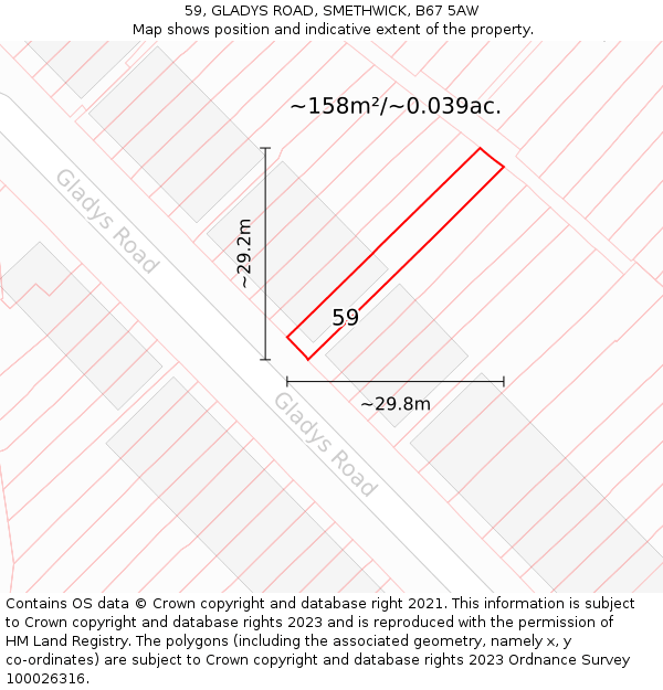 59, GLADYS ROAD, SMETHWICK, B67 5AW: Plot and title map