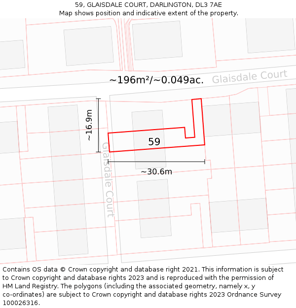 59, GLAISDALE COURT, DARLINGTON, DL3 7AE: Plot and title map
