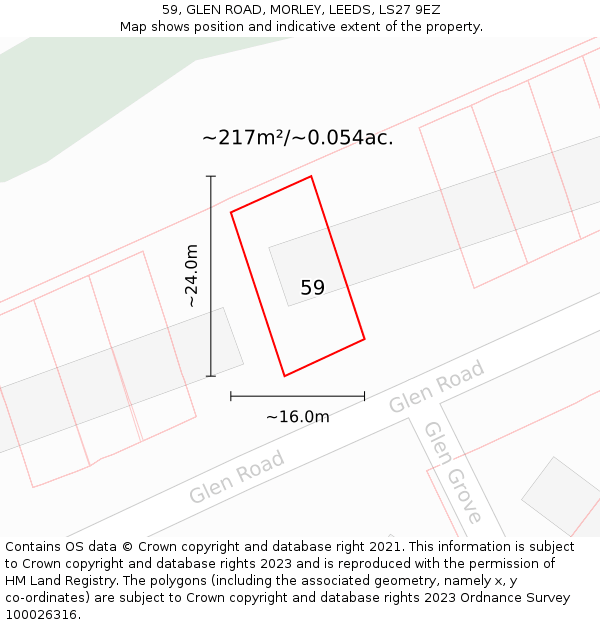 59, GLEN ROAD, MORLEY, LEEDS, LS27 9EZ: Plot and title map