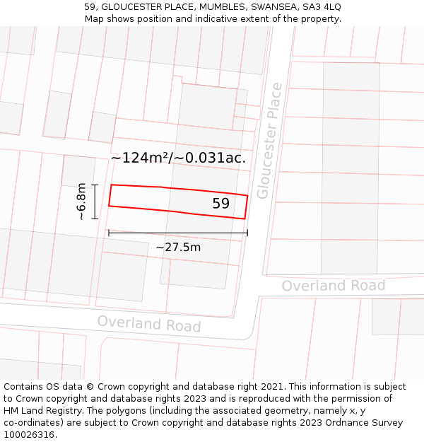 59, GLOUCESTER PLACE, MUMBLES, SWANSEA, SA3 4LQ: Plot and title map