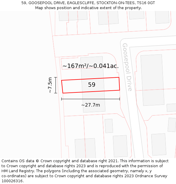 59, GOOSEPOOL DRIVE, EAGLESCLIFFE, STOCKTON-ON-TEES, TS16 0GT: Plot and title map