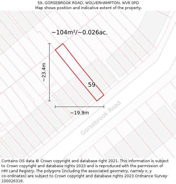 59, GORSEBROOK ROAD, WOLVERHAMPTON, WV6 0PD: Plot and title map