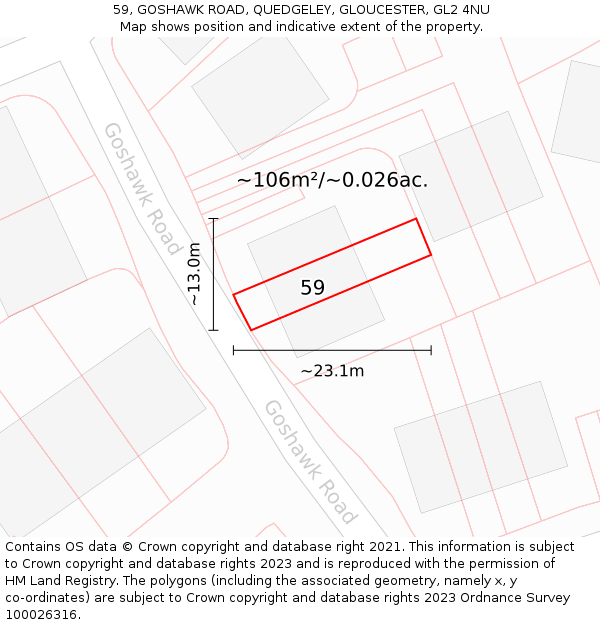 59, GOSHAWK ROAD, QUEDGELEY, GLOUCESTER, GL2 4NU: Plot and title map