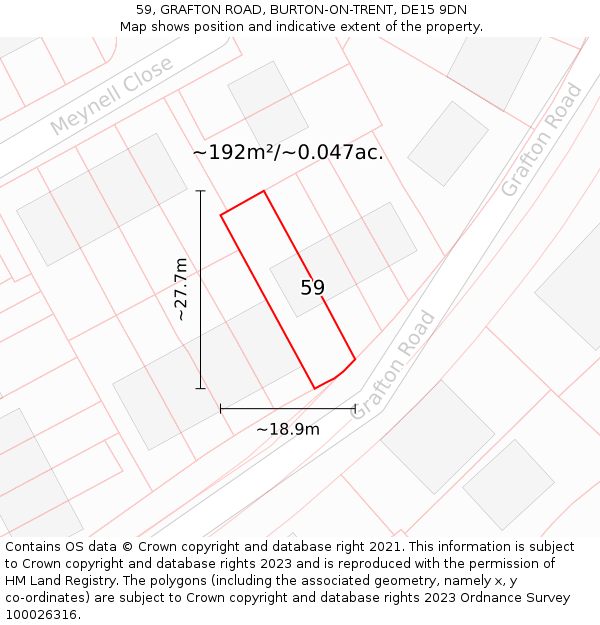 59, GRAFTON ROAD, BURTON-ON-TRENT, DE15 9DN: Plot and title map