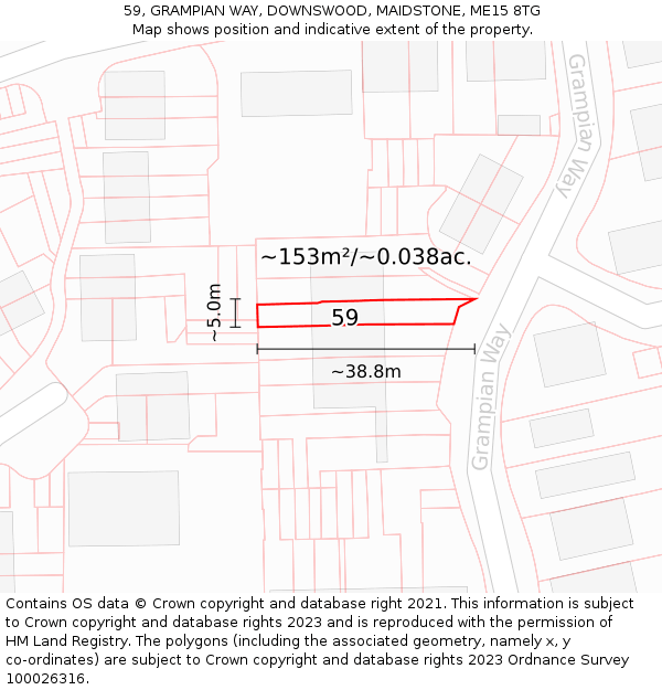 59, GRAMPIAN WAY, DOWNSWOOD, MAIDSTONE, ME15 8TG: Plot and title map
