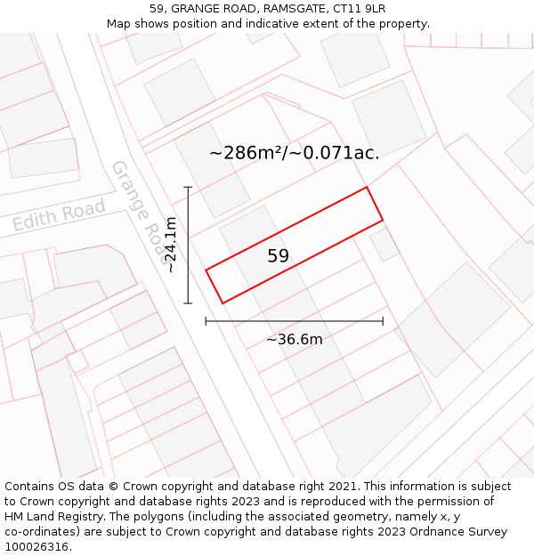 59, GRANGE ROAD, RAMSGATE, CT11 9LR: Plot and title map