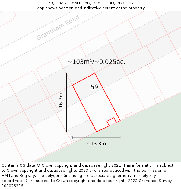 59, GRANTHAM ROAD, BRADFORD, BD7 1RN: Plot and title map