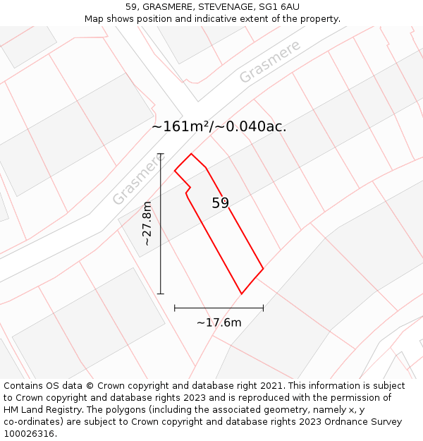 59, GRASMERE, STEVENAGE, SG1 6AU: Plot and title map