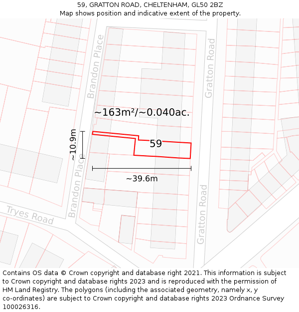 59, GRATTON ROAD, CHELTENHAM, GL50 2BZ: Plot and title map