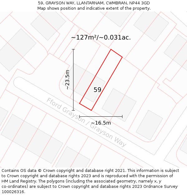 59, GRAYSON WAY, LLANTARNAM, CWMBRAN, NP44 3GD: Plot and title map
