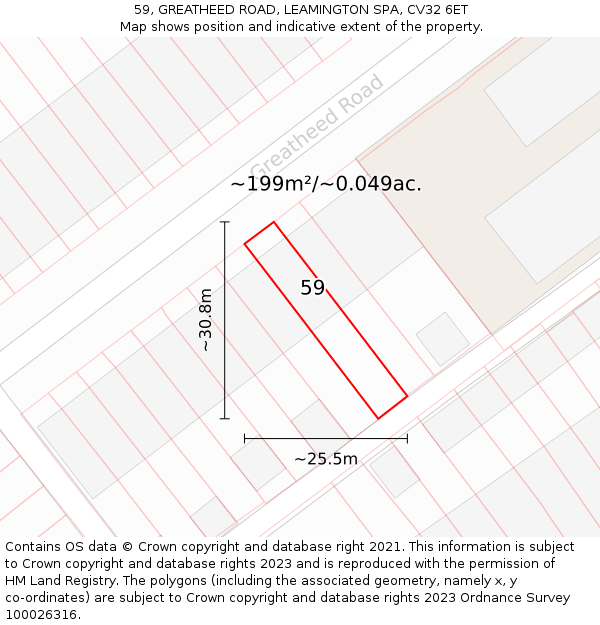 59, GREATHEED ROAD, LEAMINGTON SPA, CV32 6ET: Plot and title map