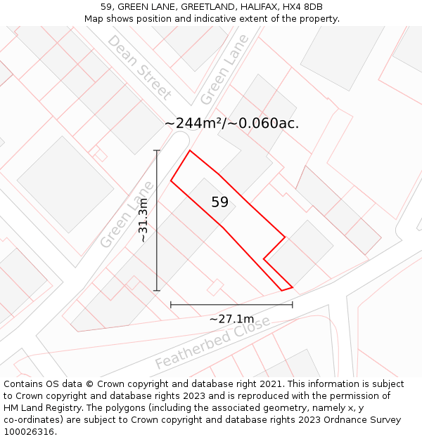 59, GREEN LANE, GREETLAND, HALIFAX, HX4 8DB: Plot and title map