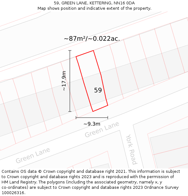 59, GREEN LANE, KETTERING, NN16 0DA: Plot and title map
