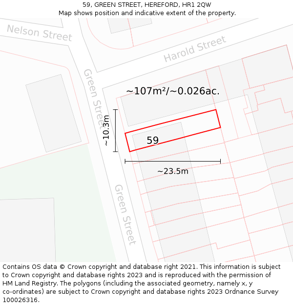 59, GREEN STREET, HEREFORD, HR1 2QW: Plot and title map