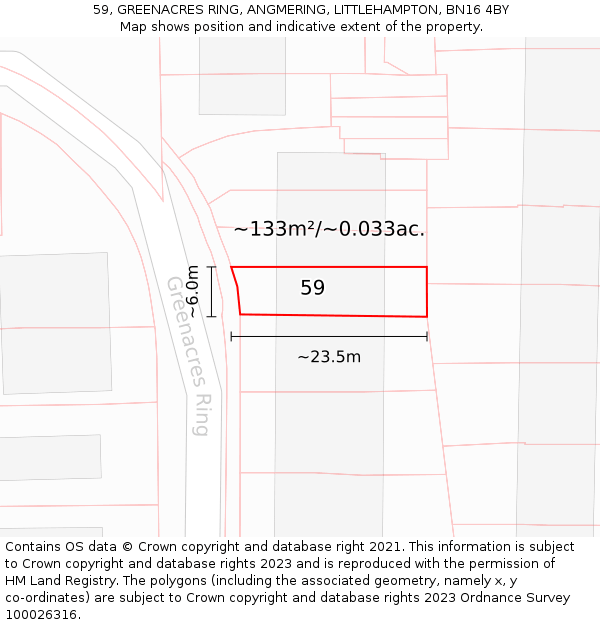 59, GREENACRES RING, ANGMERING, LITTLEHAMPTON, BN16 4BY: Plot and title map