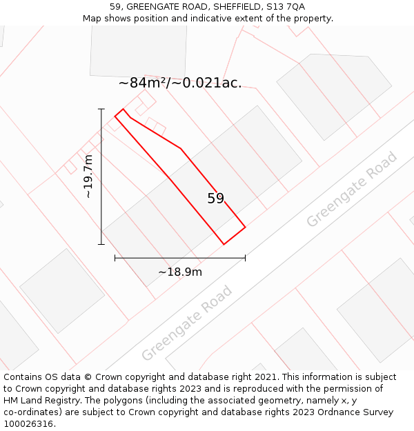 59, GREENGATE ROAD, SHEFFIELD, S13 7QA: Plot and title map