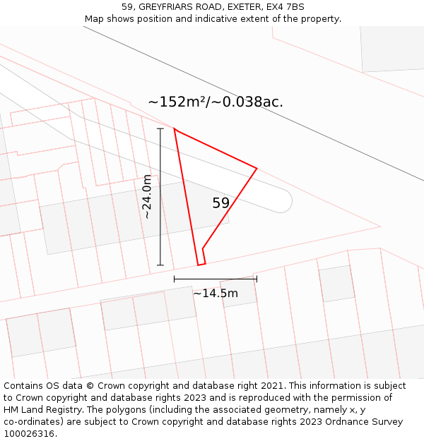 59, GREYFRIARS ROAD, EXETER, EX4 7BS: Plot and title map