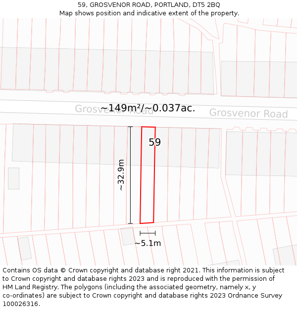 59, GROSVENOR ROAD, PORTLAND, DT5 2BQ: Plot and title map