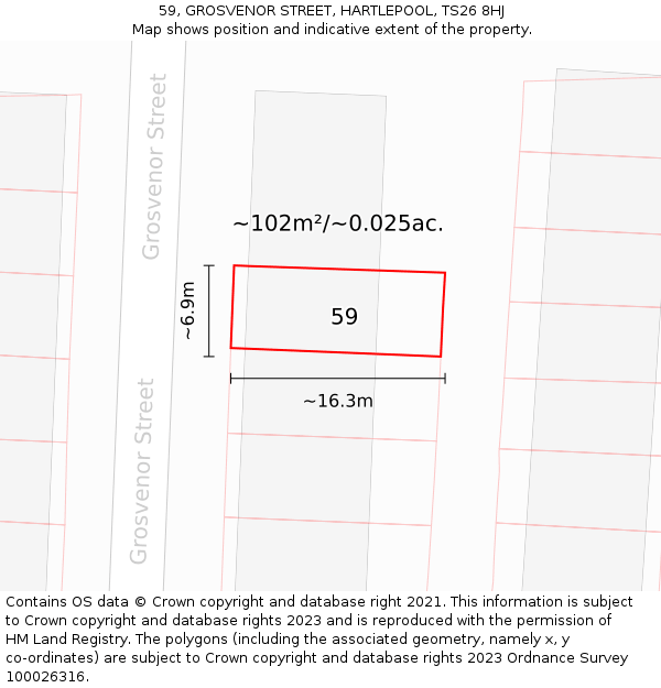 59, GROSVENOR STREET, HARTLEPOOL, TS26 8HJ: Plot and title map