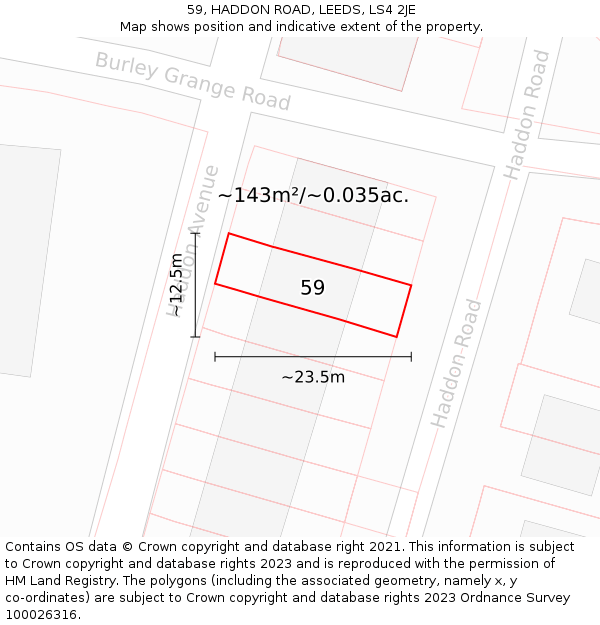 59, HADDON ROAD, LEEDS, LS4 2JE: Plot and title map