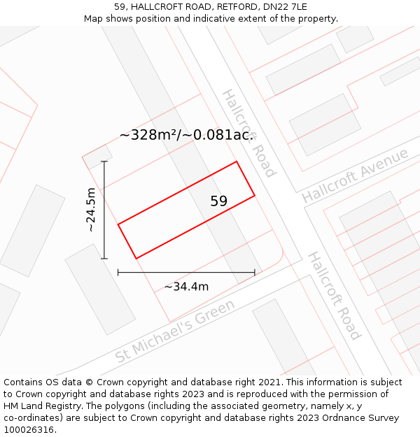 59, HALLCROFT ROAD, RETFORD, DN22 7LE: Plot and title map