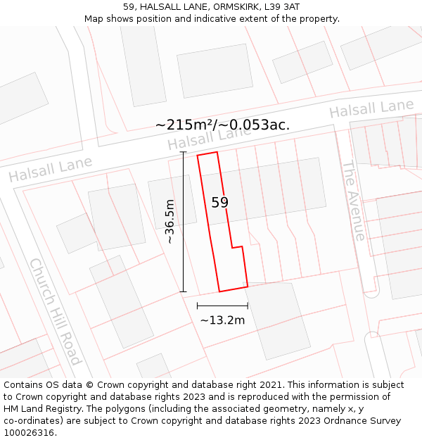 59, HALSALL LANE, ORMSKIRK, L39 3AT: Plot and title map