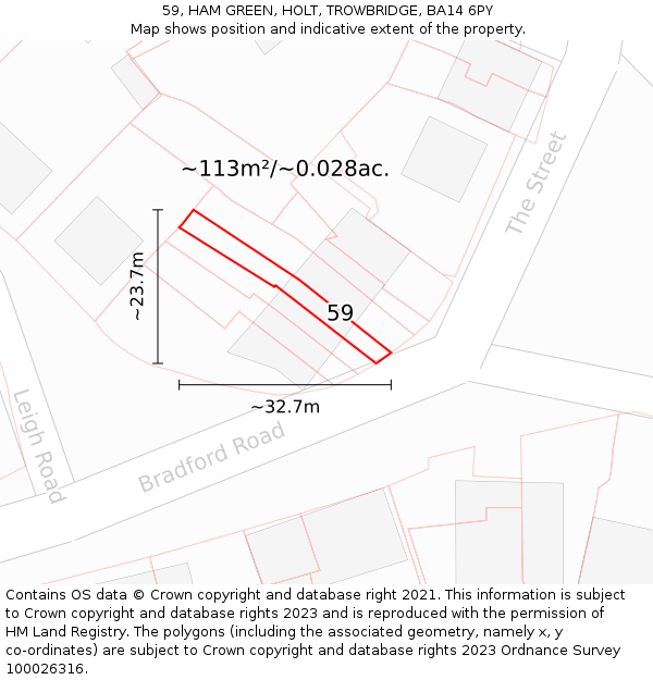 59, HAM GREEN, HOLT, TROWBRIDGE, BA14 6PY: Plot and title map