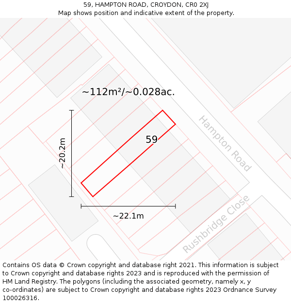 59, HAMPTON ROAD, CROYDON, CR0 2XJ: Plot and title map