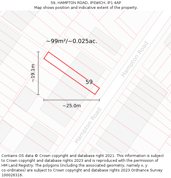 59, HAMPTON ROAD, IPSWICH, IP1 4AP: Plot and title map