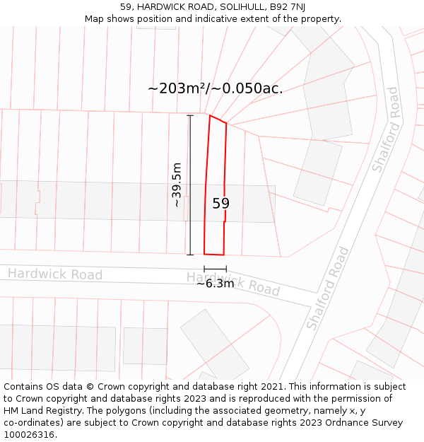59, HARDWICK ROAD, SOLIHULL, B92 7NJ: Plot and title map