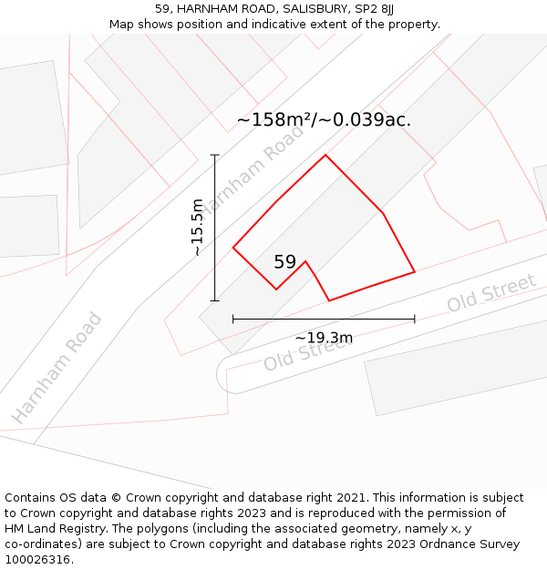 59, HARNHAM ROAD, SALISBURY, SP2 8JJ: Plot and title map