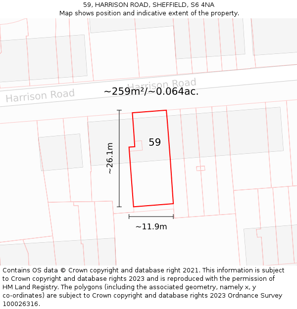 59, HARRISON ROAD, SHEFFIELD, S6 4NA: Plot and title map